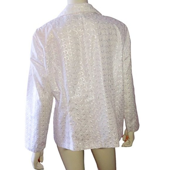 Gorgeous eyelet Tudor Court By Haband crisp white blazer Size L - Picture 2 of 14